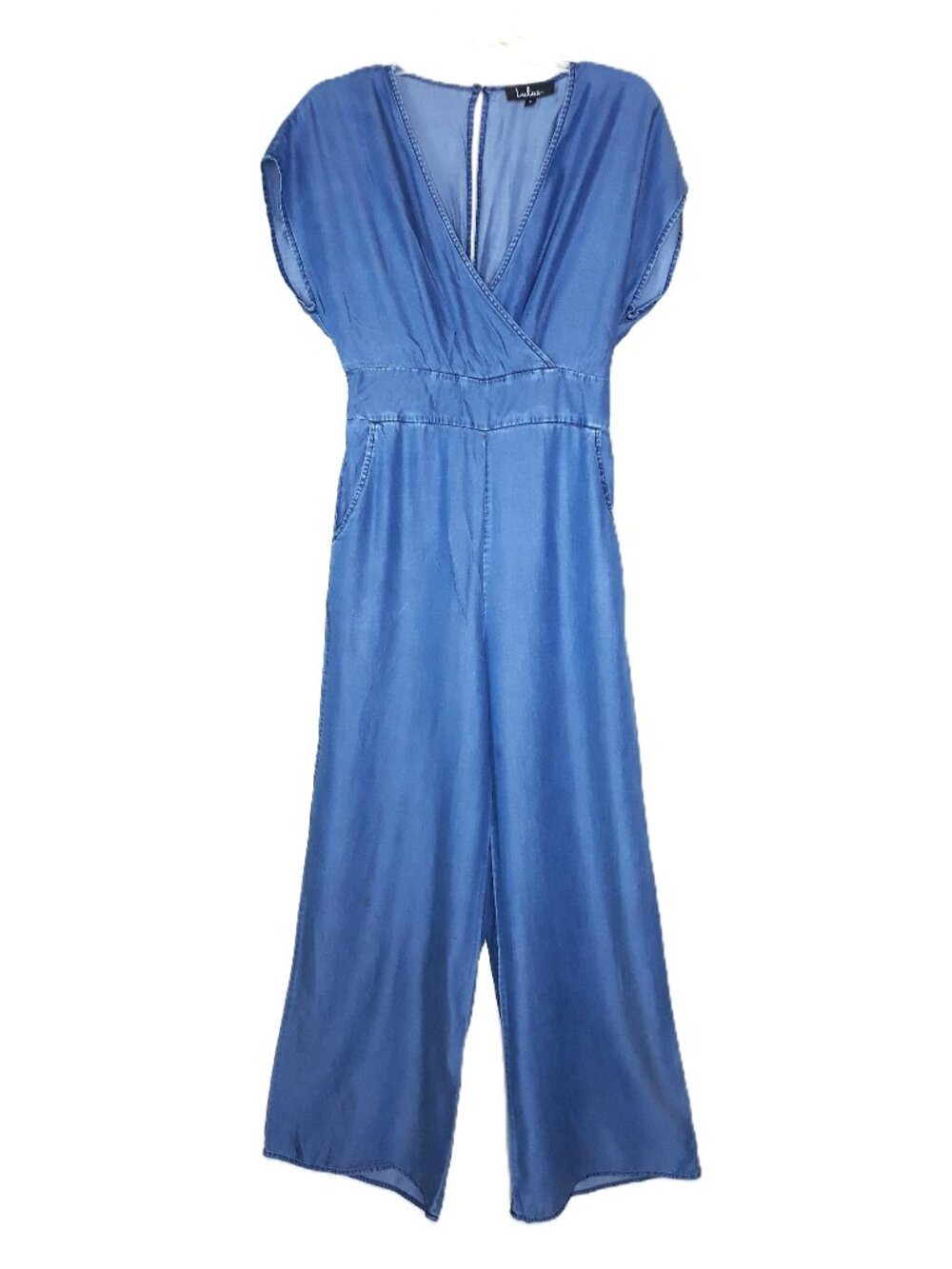 NWOT Lulus Seacliff Dark Blue Chambray Wide-Leg Jumpsuit Small Lightweight